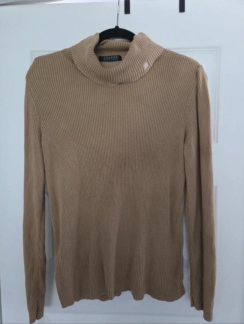 Ralph Lauren Large Tan Ribbed Turtleneck Sweater